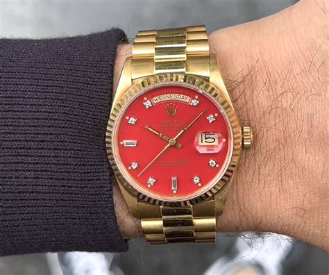 rolex day date cherry red stella dial|rolex coloured dials.